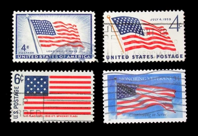 US Postage Stamp Scott 1094 1132 1346 3508 American Flag Lot of 4 Used - Image 1 of 2
