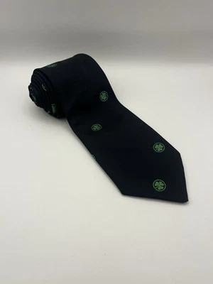 Glenshane  Cravats Tie Mens Navy Blue 3 Leaf Clover Shamrock Irish Neck Tie - Imagem 1 de 4