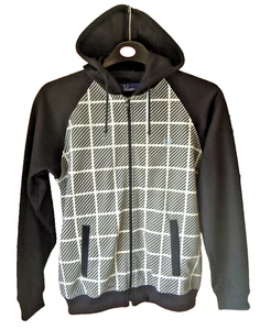 Fred Perry Full Zip Hoodie Jacket Youth L Black Grey Check Pattern Vintage (4) - Picture 1 of 6