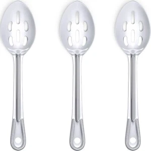 Super Strong, Ergonomic 11 in Serving Spoon 3 Pk. Big, Slotted Stainless Stee... - Picture 1 of 8