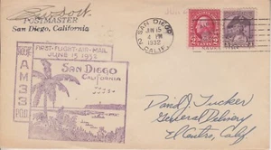 1932 SAN DIEGO CA COPERTINA PRIMO VOLO E FIRMATA DAL POSTINO - Foto 1 di 2