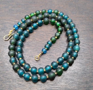 Vintage African Dark Green & Blue Glass beaded Necklace - Picture 1 of 24