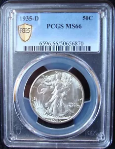 1935-D Walking Liberty Silver Half Dollar - PCGS MS 66 - Gold Shield - Picture 1 of 5