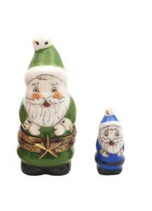 Santa Claus inGreen Christmas Outfit w Santa Figurine French Limoges Trinket Box - Picture 1 of 6