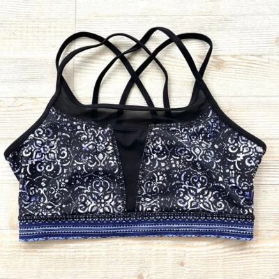 Gaiam Strappy Printed Yoga Sports Bra | Nova Black/Purple Small - Image 1 of 4