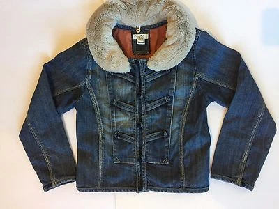 Abrigo Chaqueta Vaquera Elaine Et Lena Paris 6A Extraíble Cuello Imitación Piel Jean 6 Usado en Excelente Condición Foto 1 de 4