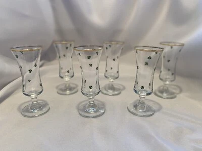 Vintage Irish Clover Glasses With Gold Rim Set of Six - Image 1 of 4
