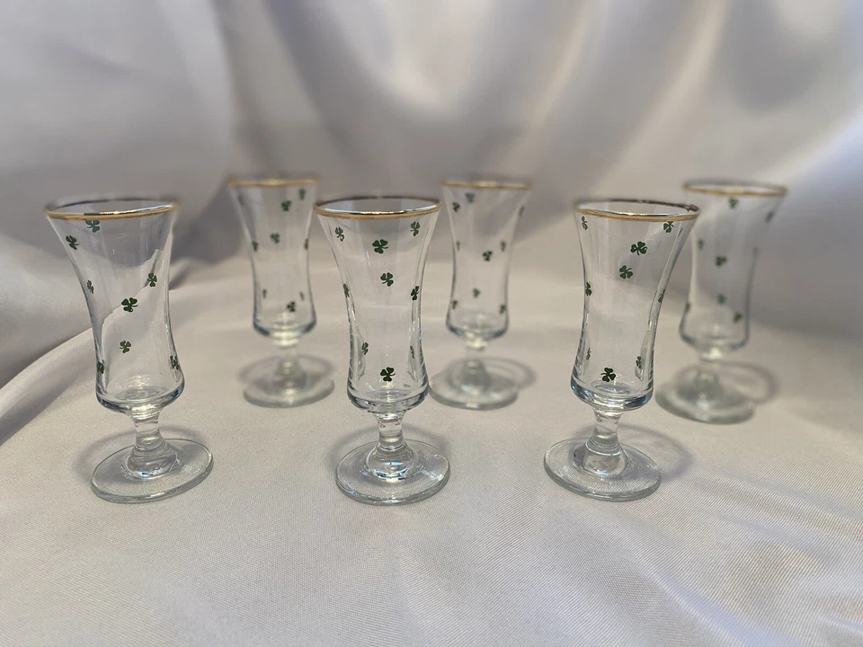 Vintage Irish Clover Glasses With Gold Rim Set of Six - Image 1 of 4