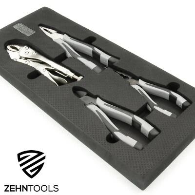 4PC PLIERS SET COMBI WIRE CUTTERS MOLE GRIP NEEDLE NOSE IN FOAM TOOL BOX TRAY - Image 1 of 4