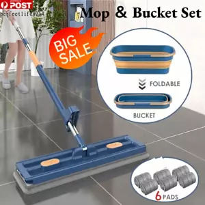 42CM Mop 360° Rotating Wet Cleaning Magic Self Wringing Foldable Bucket 6Pads - Picture 1 of 17