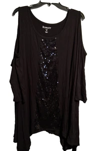 Roaman's 37-2658-5 Women's 3/4 Sleeve Cold Shoulder Tunic, Black, 1X (22/24) - Picture 1 of 4