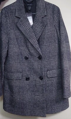 New Look Light Grey Check Double Breasted Blazer Coat Size 10 Brand New WithTags - Image 1 of 4