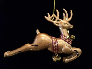 KSA "GOLD DEER WITH BELL" Ornament ~ New ~ Glitter Accents - Picture 1 of 1