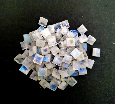Natural Rainbow Moonstone Square Cut Loose Gemstone Lot 27 Pcs 6 MM 30 CT - Image 1 of 4