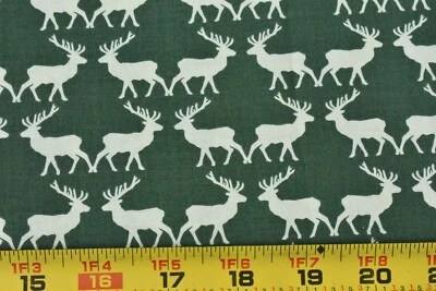 18" Long, Cream Reindeer on Green Quilt Cotton. Riley Blake/Jan Allyson, P5324 - Image 1 of 4
