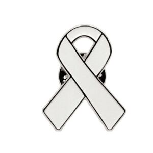 White Lung Cancer Awareness Quality Enamel Ribbon Pin With Clutch Clasp