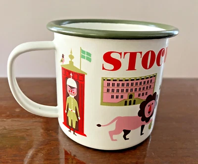 Caneca de café STOCKHOLM Suécia esmalte metal lembrança acampamento 12 oz - Imagem 1 de 4