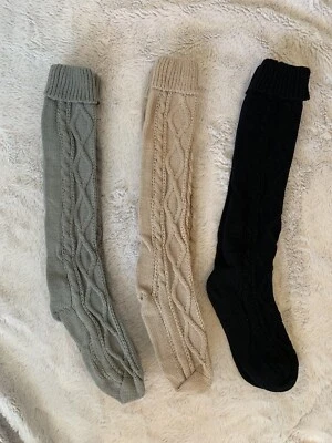 Pack Of 3 Womens Knee High Socks One Size Grey, Black, Beige - Image 1 of 4