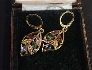Vintage Style Multicolor Gemstones Earrings 18K Gold Plated - Picture 1 of 3