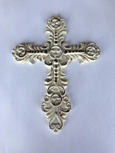 1 Creamy White Cast Metal Cross Antique Look Christian Spiritual Religious - Picture 1 of 2