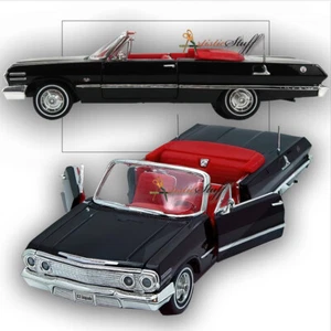 WELLY 1963 CHEVROLET IMPALA CONVERTIBLE BLACK 1/24 DIECAST MODEL CAR UN-BOXED - Picture 1 of 3
