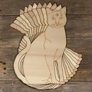 10x Wooden Cat Sitting A Craft Shape 3mm Ply wood Domestic Animal Pet Feline - Picture 1 of 4