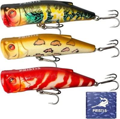 Vibrant 3.8'' Fishing Popper Lures Set with Reinforced Hooks for All Species - Image 1 of 4