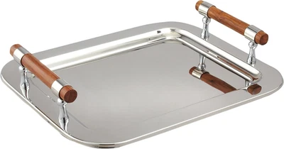 Stainless Steel Rectangular Tray with Wood Handles, 16.5 by 13-Inch, Silver - Image 1 of 4