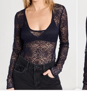 Body de encaje transparente Free People In My Head abrigo azul marino talla mediana nuevo sin etiquetas #196 - Imagen 1 de 11