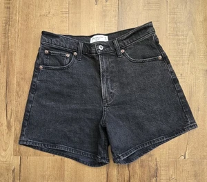 Abercrombie & Fitch Dad Shorts Women 28 l 6 FadeBlack Denim High Rise Curve Love - Picture 1 of 19