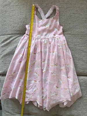 Isaac Mizrahi Girls Unicorn Rainbow Dress Size 8 Pink Handkerchief Hem Layered - Image 1 of 4