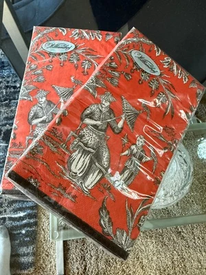 Caspari Silk Road Toile Coral 2 paquetes - Chinoiserie Coral Foto 1 de 2