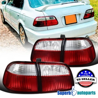 Fits 1999-2000 Honda Civic Sedan Red Clear Tail Lights Brake Lamps 99-00 Foto 1 de 4