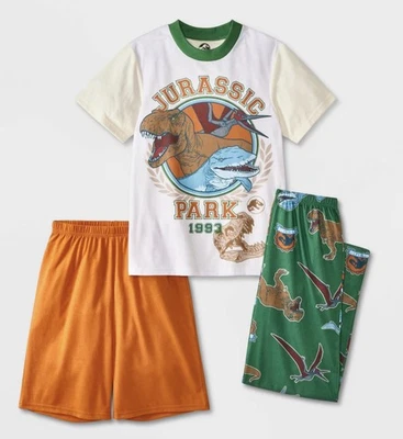 Conjunto de pijama elástico de 3 piezas para niños Jerassic Park pantalones cortos y pantalones talla L12/14 nuevo con etiquetas $18 Foto 1 de 4