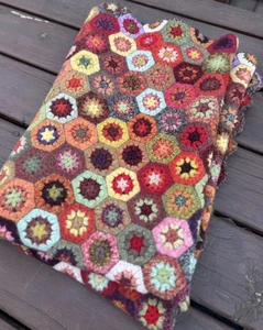 Vintage Crochet Granny Flowers Hexagon Square Afghan or Blanket 40”X 59” - Picture 1 of 8