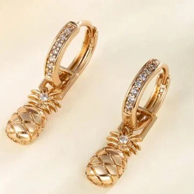 1 Pair Cute Fruit Pineapple Plating Copper Zirconia 18K Gold Plated Drop Earring - Image 1 of 4