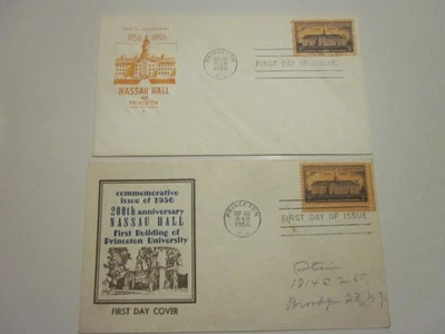 2 US COVER 1956 NASSAU HALL FDC #1083 HOUSE OF FARNAM & RARE THERMOGRAPH CACHETS - Image 1 of 3