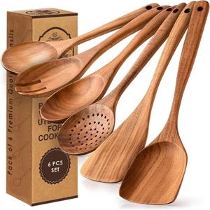 Cucharas Premium para Cocinar, Juego de 6 Piezas de Utensilios de Cocina de Madera - Spa de Madera de Teca... - Imagen 1 de 8