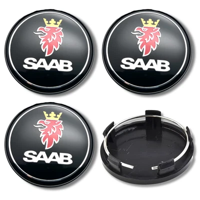 Alloy Wheel Centre Cap Hub x4 For SAAB 60mm Black Front 9-3 9-5 black Back - Image 1 of 4