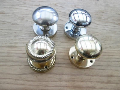 Door Knobs Mortice Latch Handle Polished Brass & Chrome Finish Round Traditional - Image 1 of 4