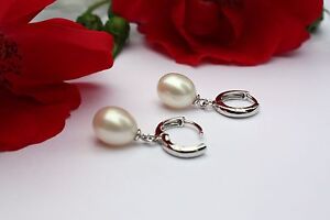 E61 Agua Dulce joyas perlas pendientes de botón Plata 925 Aros pendientes