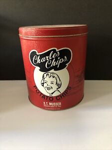 Charles Chips Potato Chips ST Musser Commemorative Red Tin, Lancaster County PA