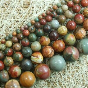Natural 6/8/10/12/14mm Multicolor Picasso Jasper Round Gemstone Loose Beads 15"