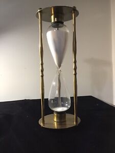 Vintage 10" Leonard Towle Brass and Glass Hourglass Timer 30 Minutes