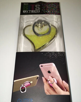 HEART SHAPED LIQUID GLITTER PHONE RING STAND NIB - Image 1 of 3