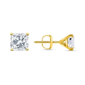IGI F/VVS 4 Ct Cushion Lab Grown Diamond Earrings 14K Yellow Gold Martini Screw - Foto 1 di 3