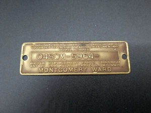 NICE!! Vintage MONTGOMERY WARD Brass Model Number Machine Plate Wards - Picture 1 of 7