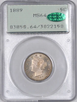 1889 Liberty Nickel OGH Rattler Holder / 5C / PCGS MS64 *CAC* - Image 1 of 2
