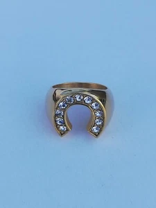 Horse Shoe Titanium Stainless Steel Gold Tone Biker Ring New Size 9,10,11 - Picture 1 of 6