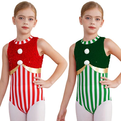 Girl Jumpsuit Children Bodysuit Sleeveless Costume Stripes Dancewear Soft Kids - Image 1 of 3